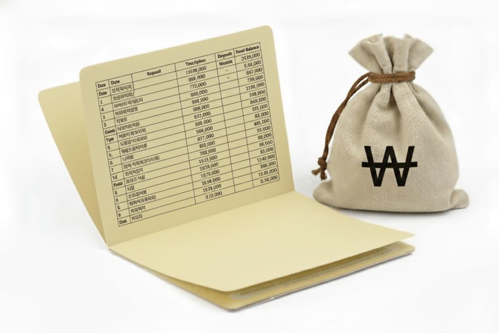 2025년 연말정산과 13월의 월급을 통장과 돈주머니로 표현하였다