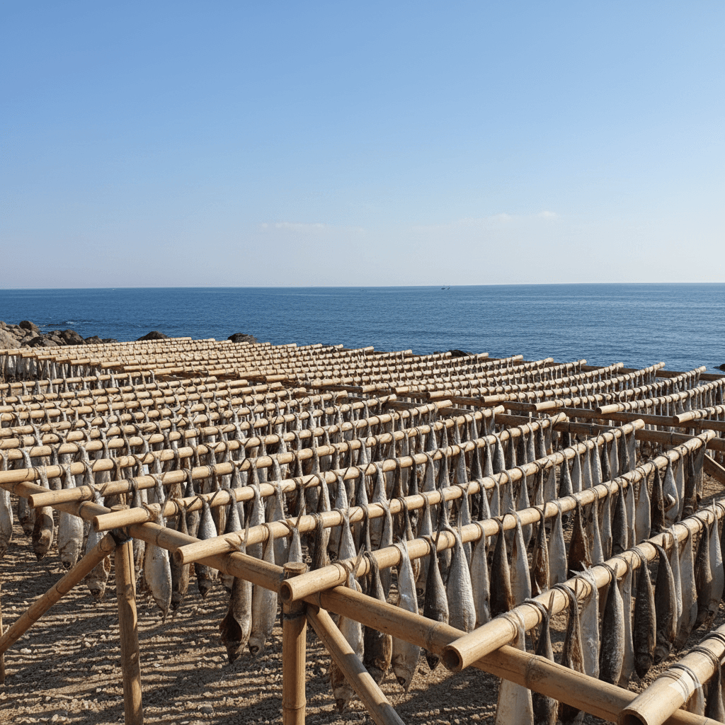 11월제철인 과메기를 해풍에 말리고 있는 사진